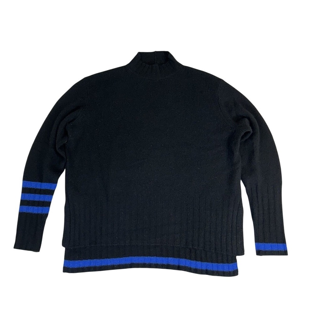 Skull Cashmere 100% Cashmere Mock Neck Black W/ Blue Striped Sweater Size Small